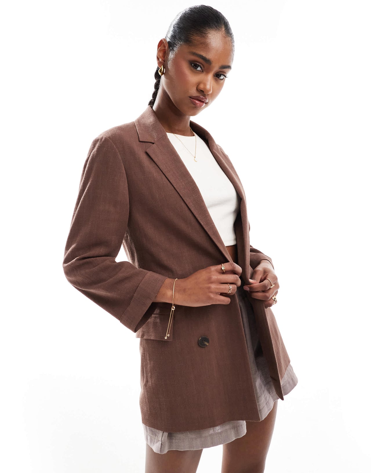 Stradiavrius linen look blazer in brown
