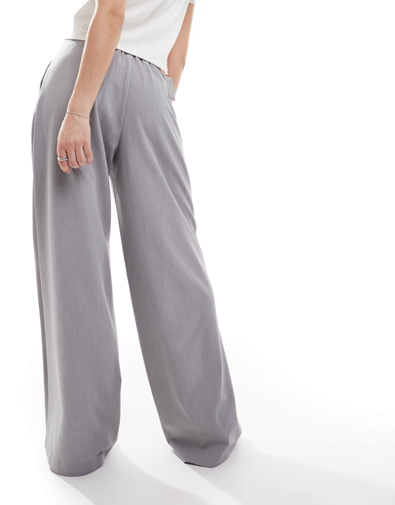 Stradivarius belted tailored wide leg trouser in grey