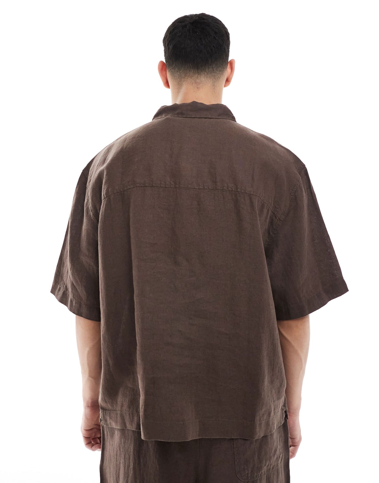 Pull&Bear 100% linen co-ord shirt in brown