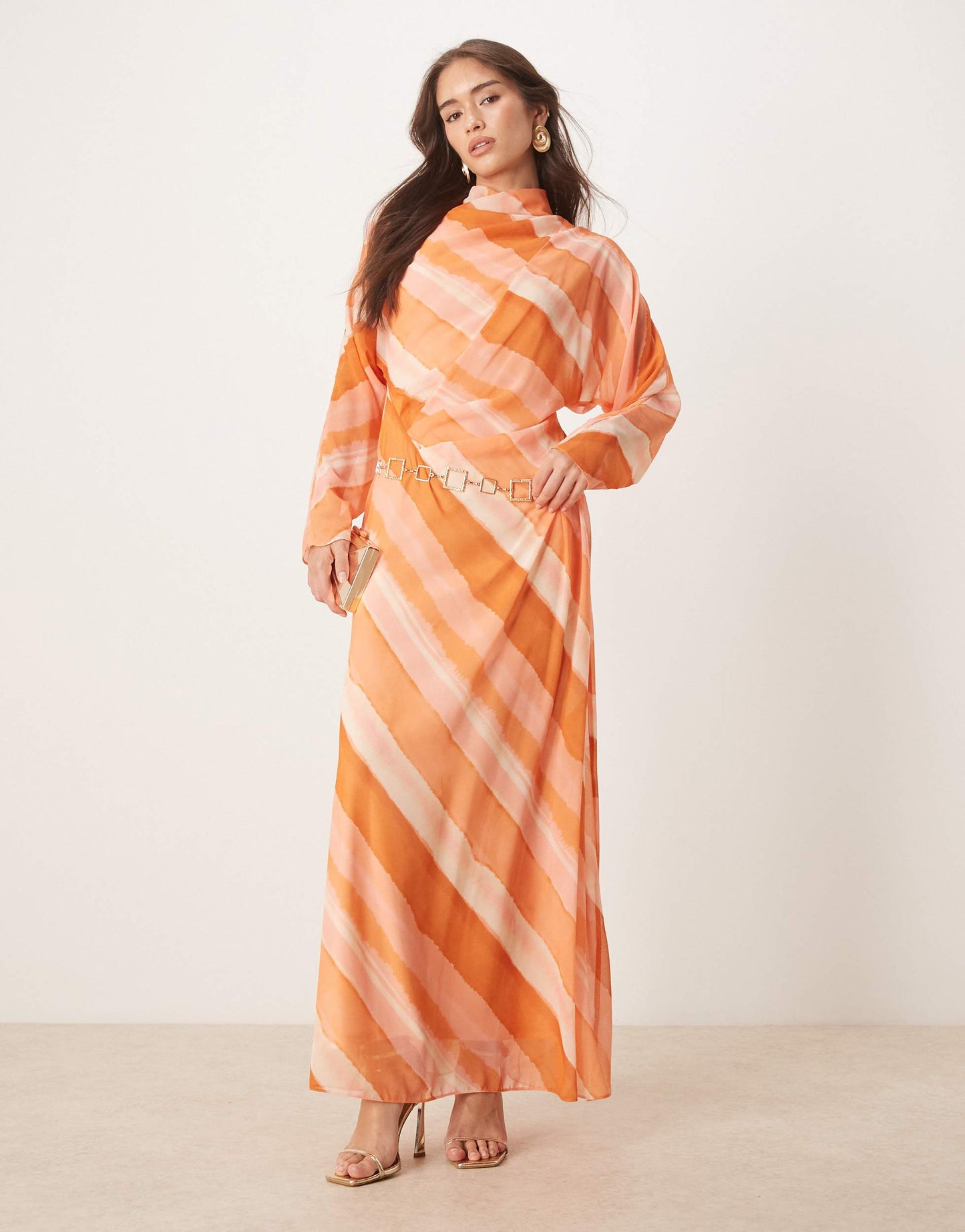 ASOS DESIGN high neck maxi dress in pink stripe print