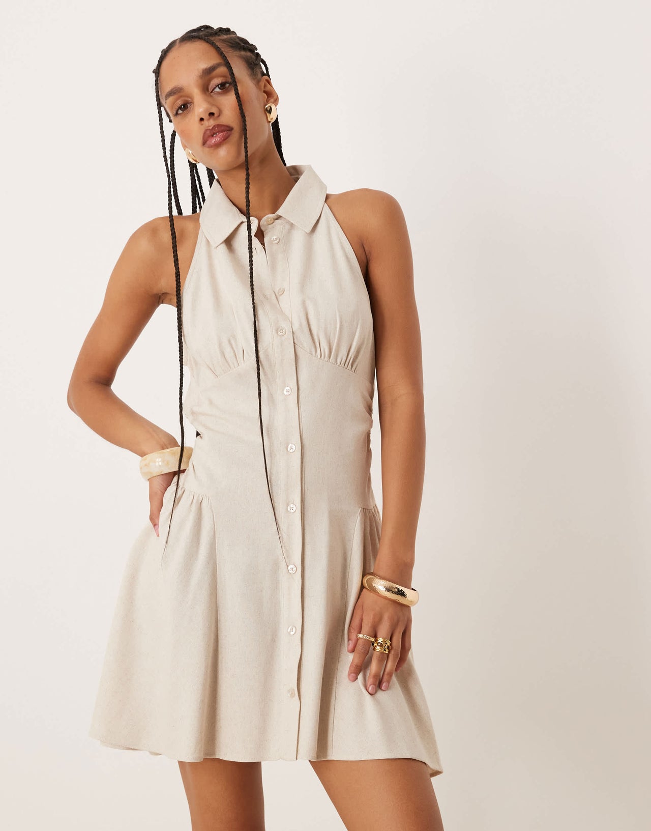 ASOS DESIGN sleeveless shirt mini dress in oat linen