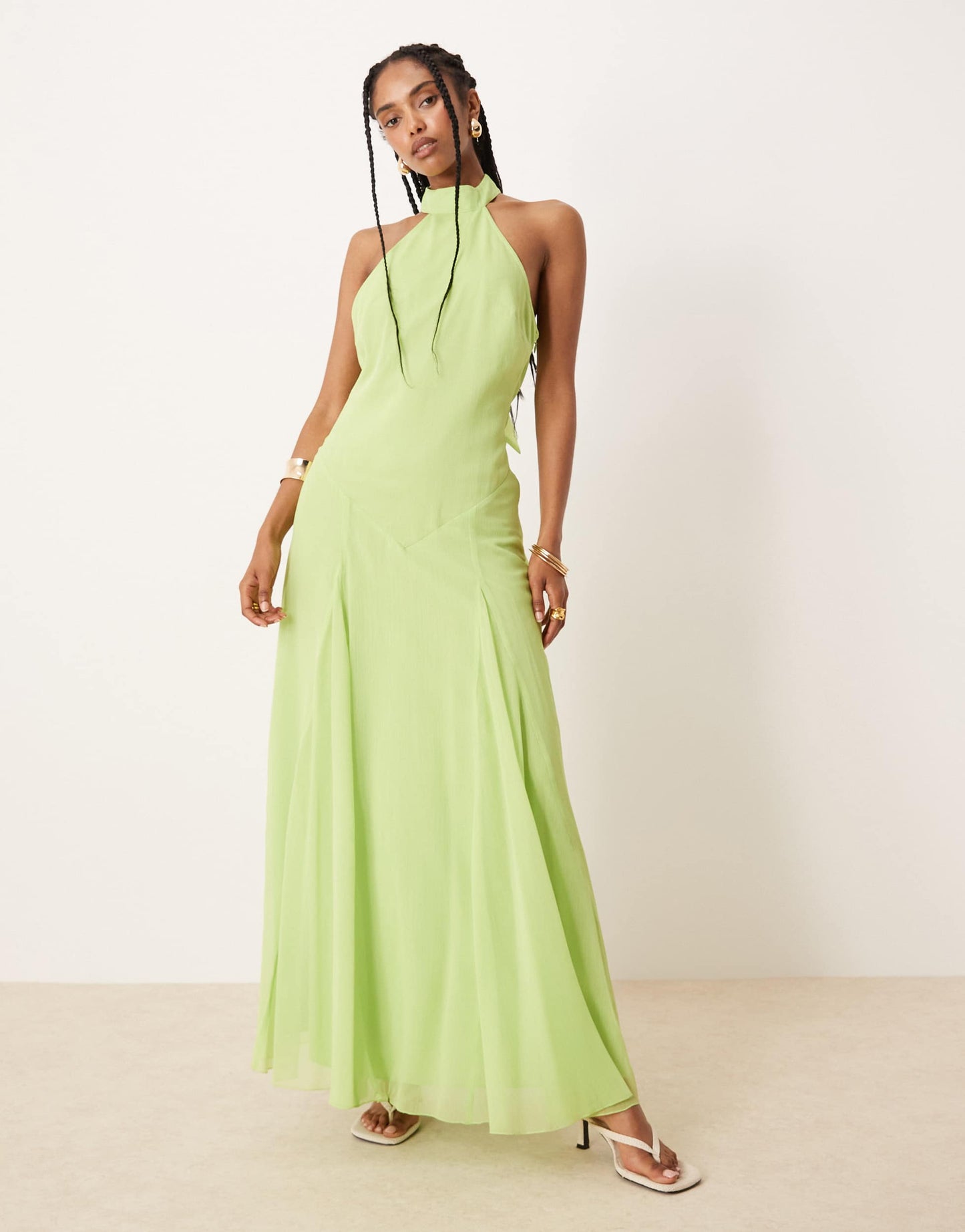 ASOS DESIGN chiffon halter dropped waist maxi dress in bright green