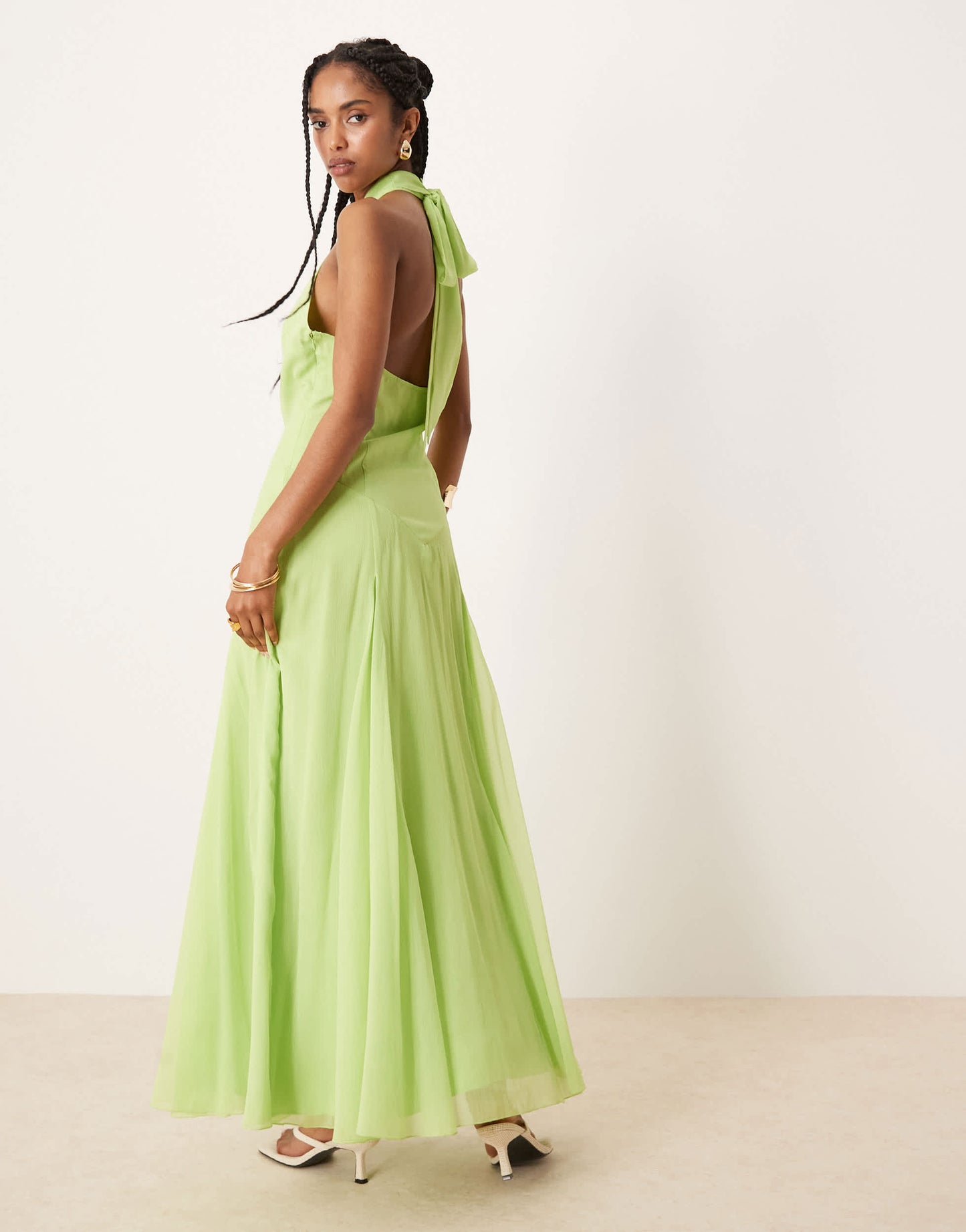 ASOS DESIGN chiffon halter dropped waist maxi dress in bright green
