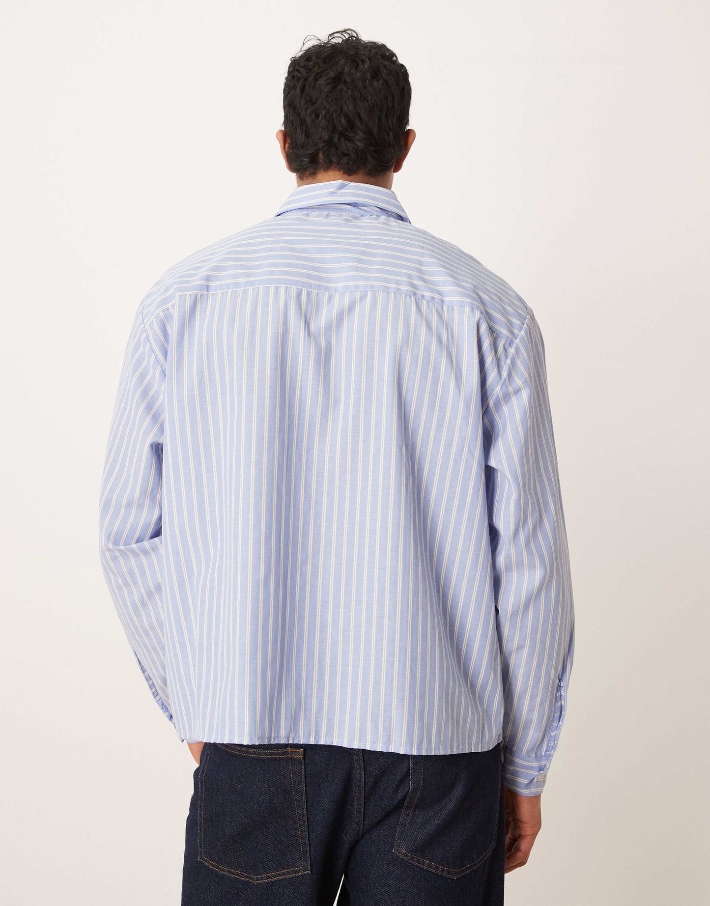 ASOS DESIGN boxy oversized striped shirt with embroidery in blue