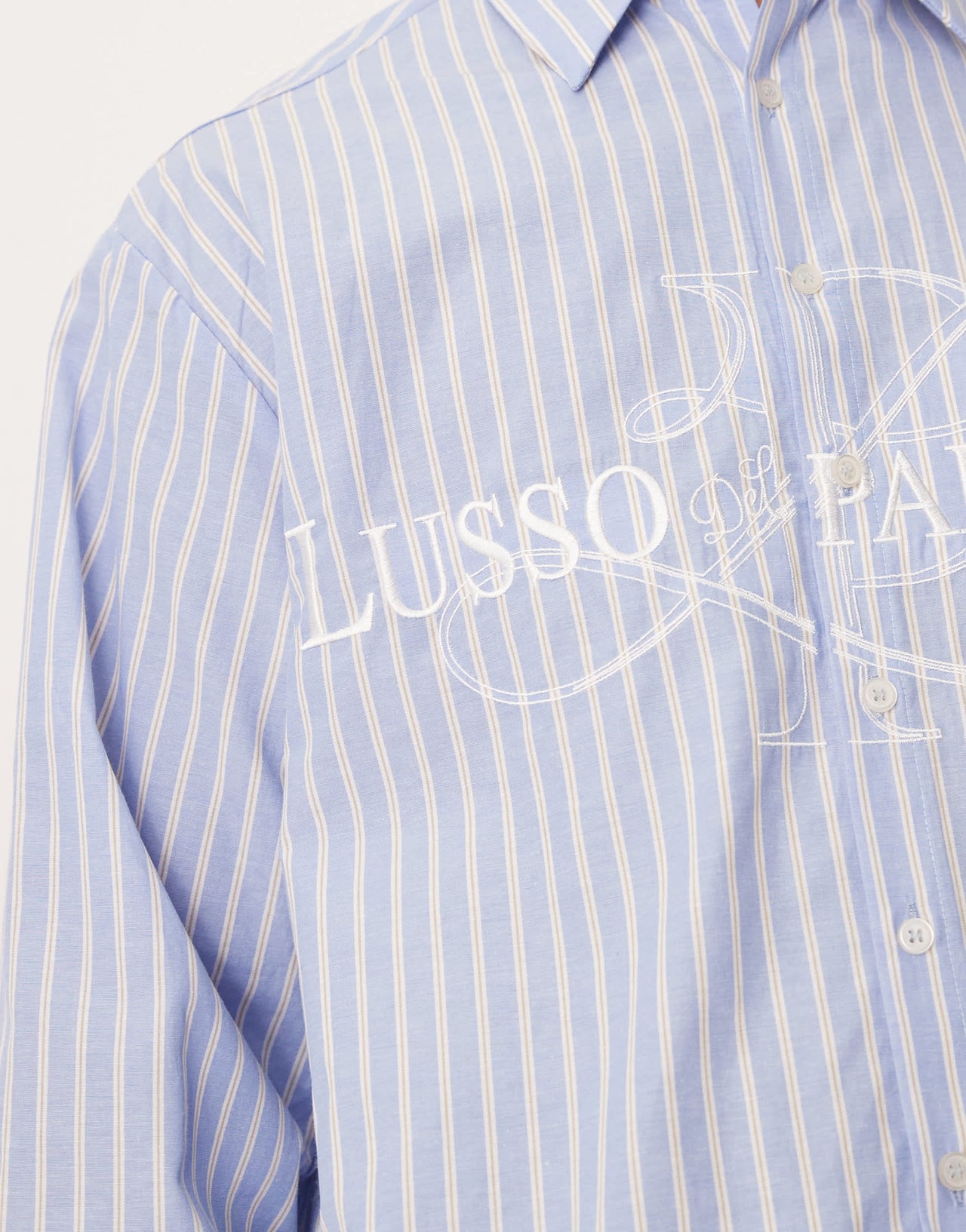 ASOS DESIGN boxy oversized striped shirt with embroidery in blue
