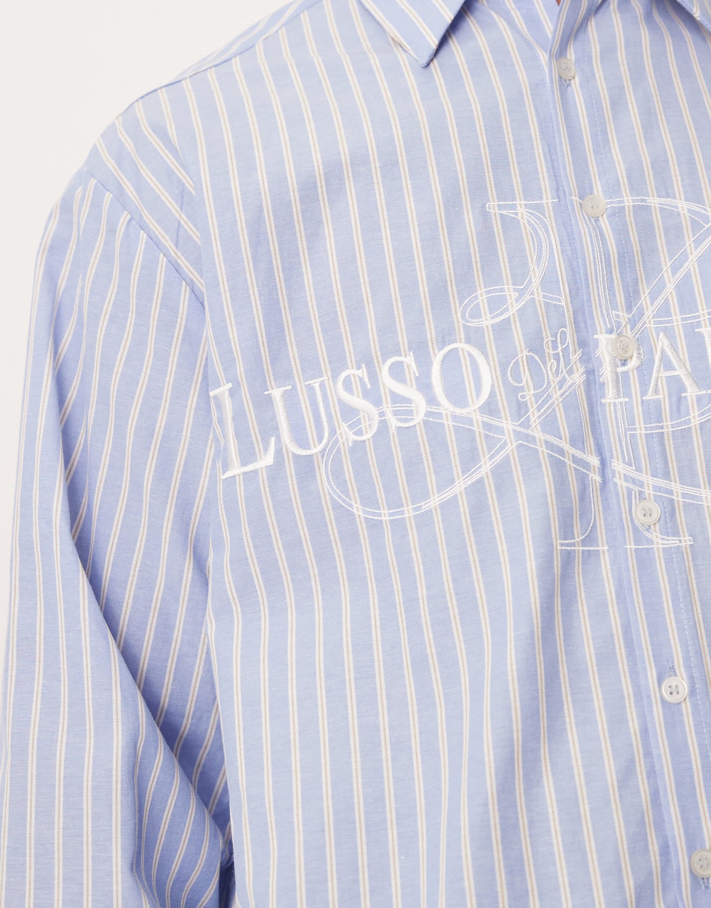ASOS DESIGN boxy oversized striped shirt with embroidery in blue