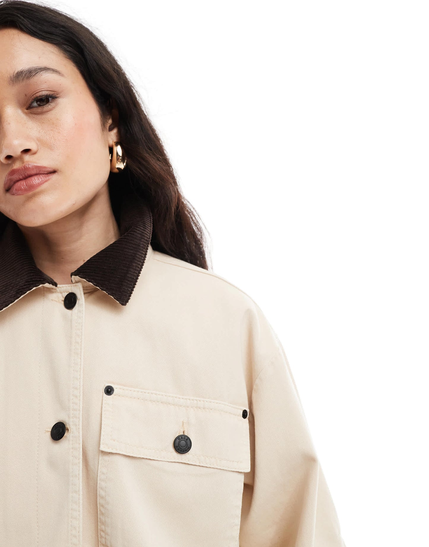 ASOS DESIGN clean cord collar jacket in stone