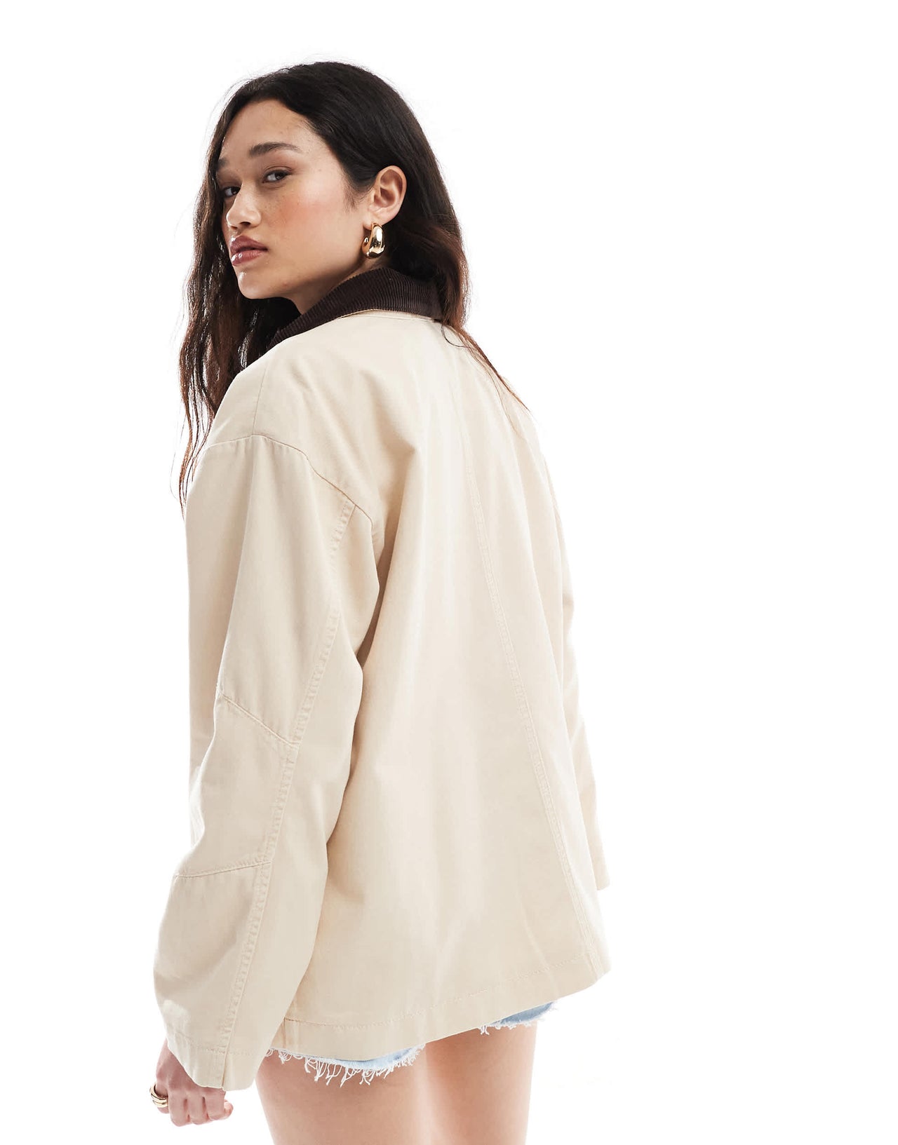ASOS DESIGN clean cord collar jacket in stone