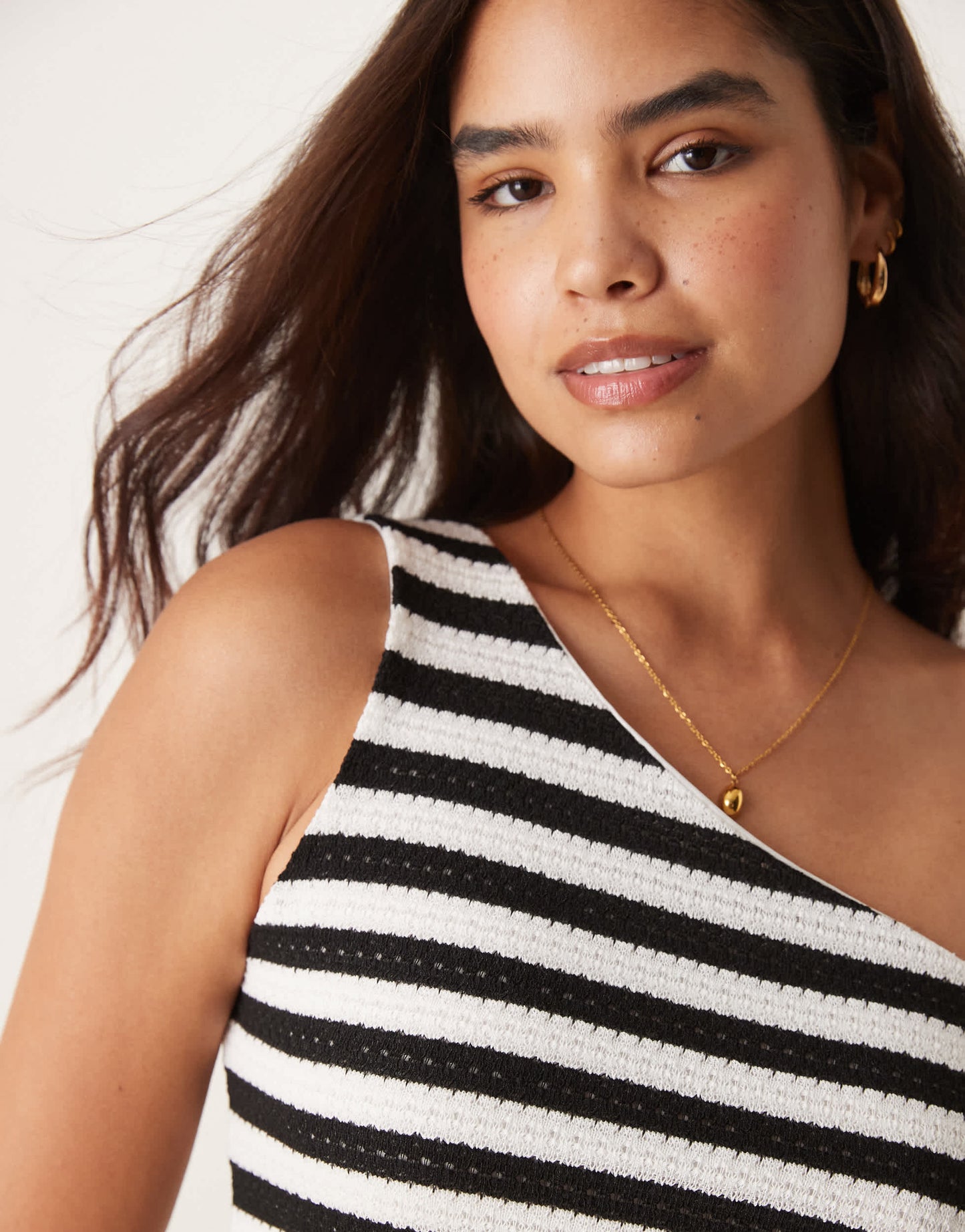 ASOS DESIGN co-ord crochet one shoulder top in black and white stripe