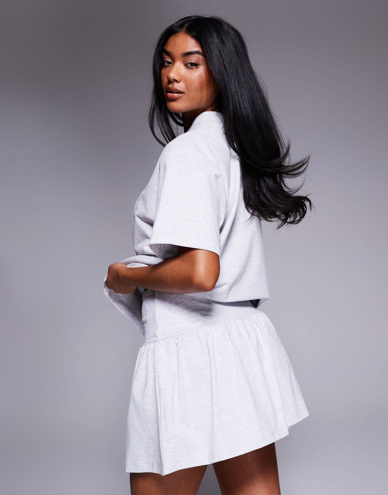 Weekend Collective co-ord skort with embroidered logo in grey marl