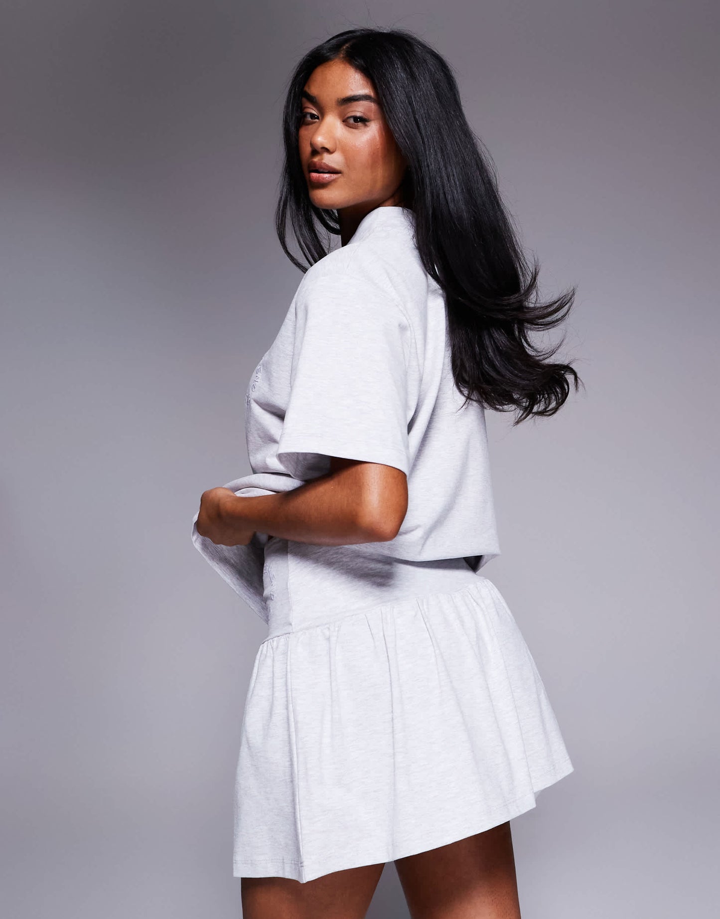Weekend Collective co-ord skort with embroidered logo in grey marl