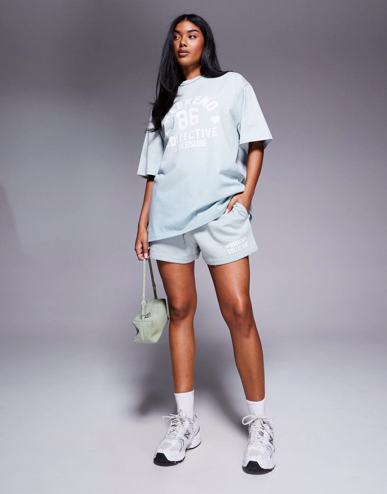 Weekend Collective Co-ord short in ombre heart print in sage green