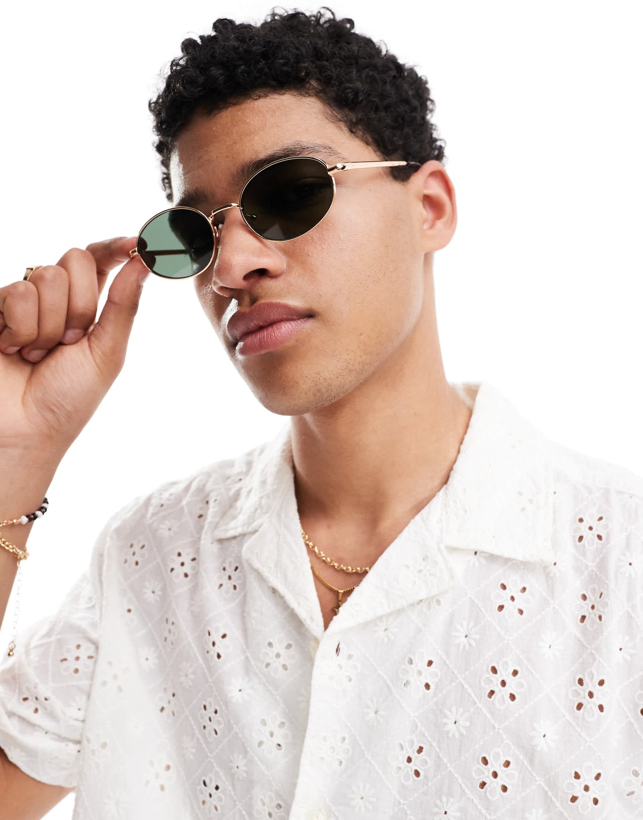 Pull&Bear metal  frame oval sunglasses in gold