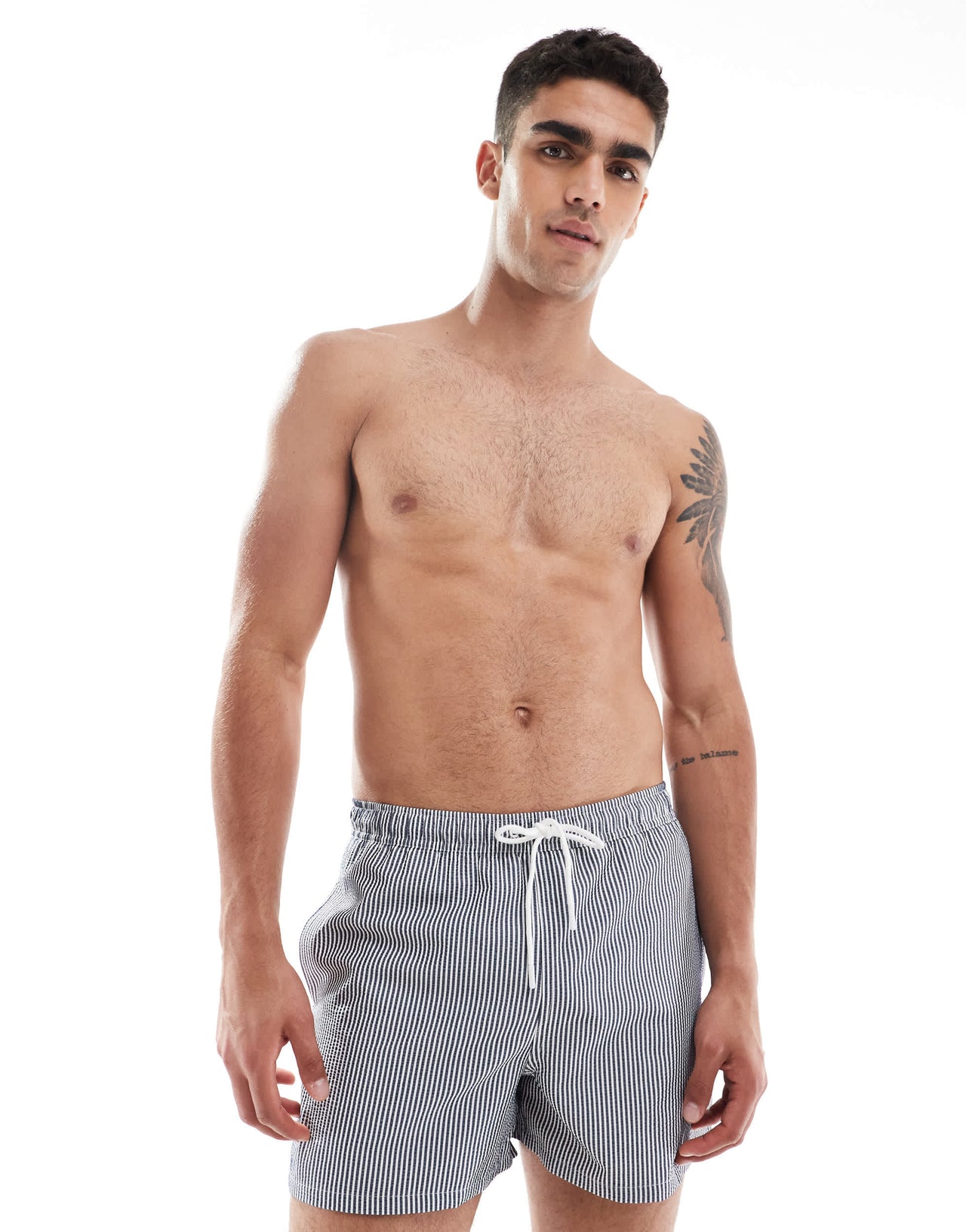 Pull&Bear seersucker stripe swimshort in navy