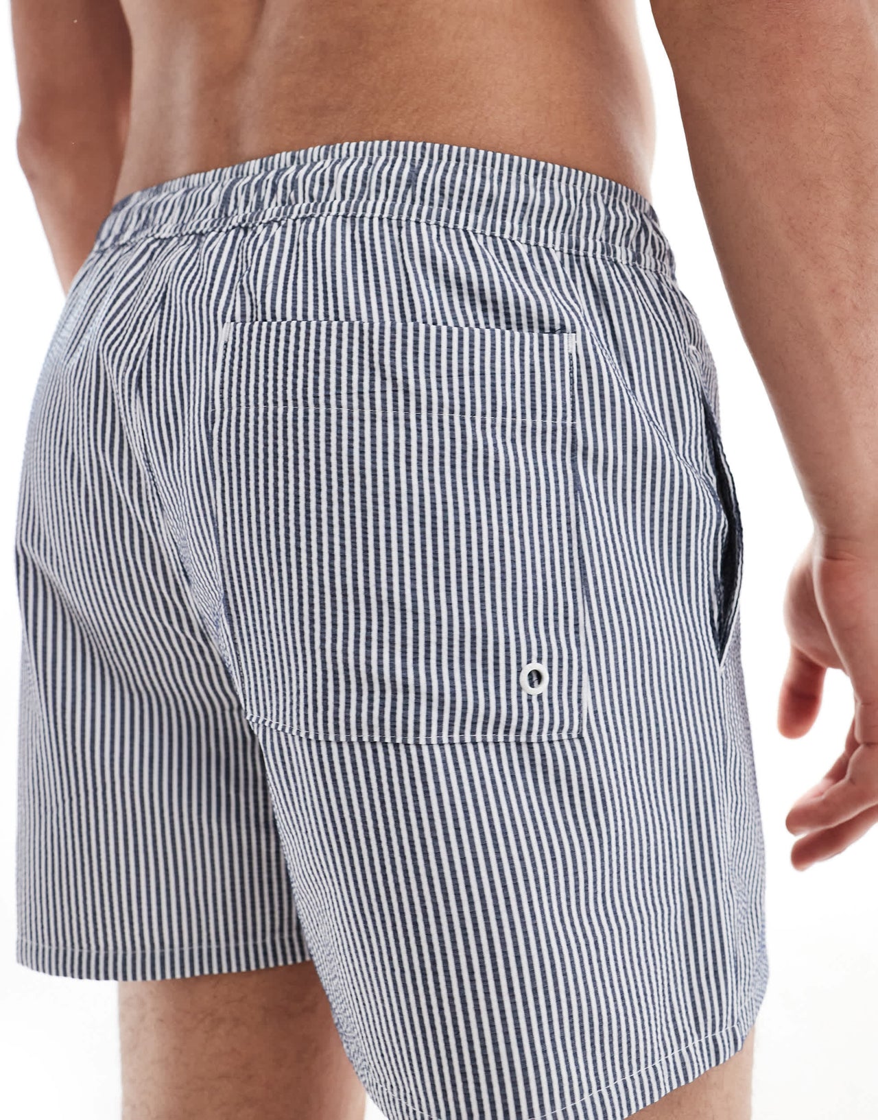 Pull&Bear seersucker stripe swimshort in navy