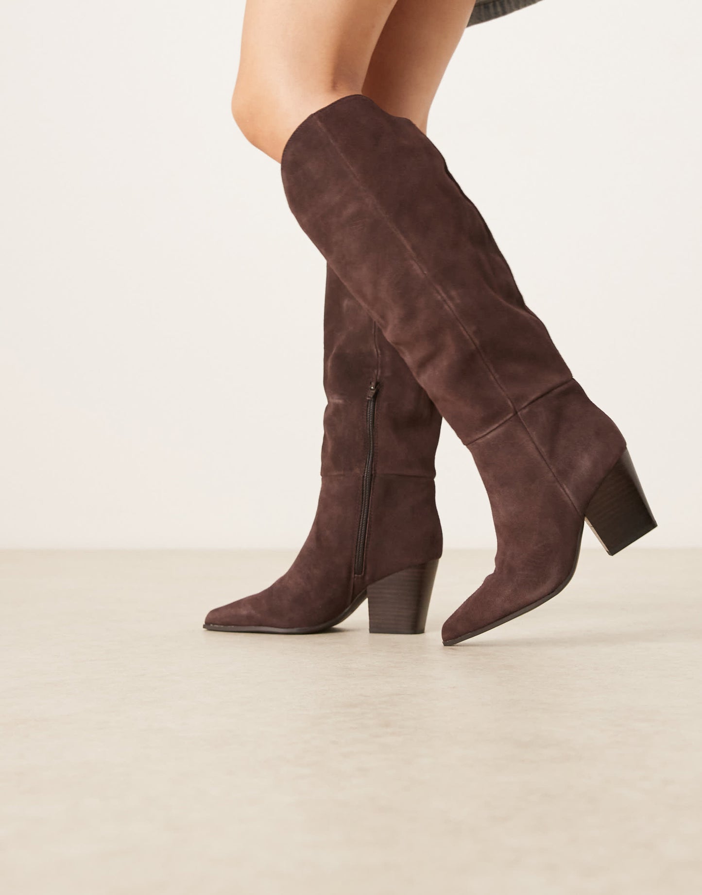 ALDO Kaely Wide leg western detail knee high boots in suede chocolate