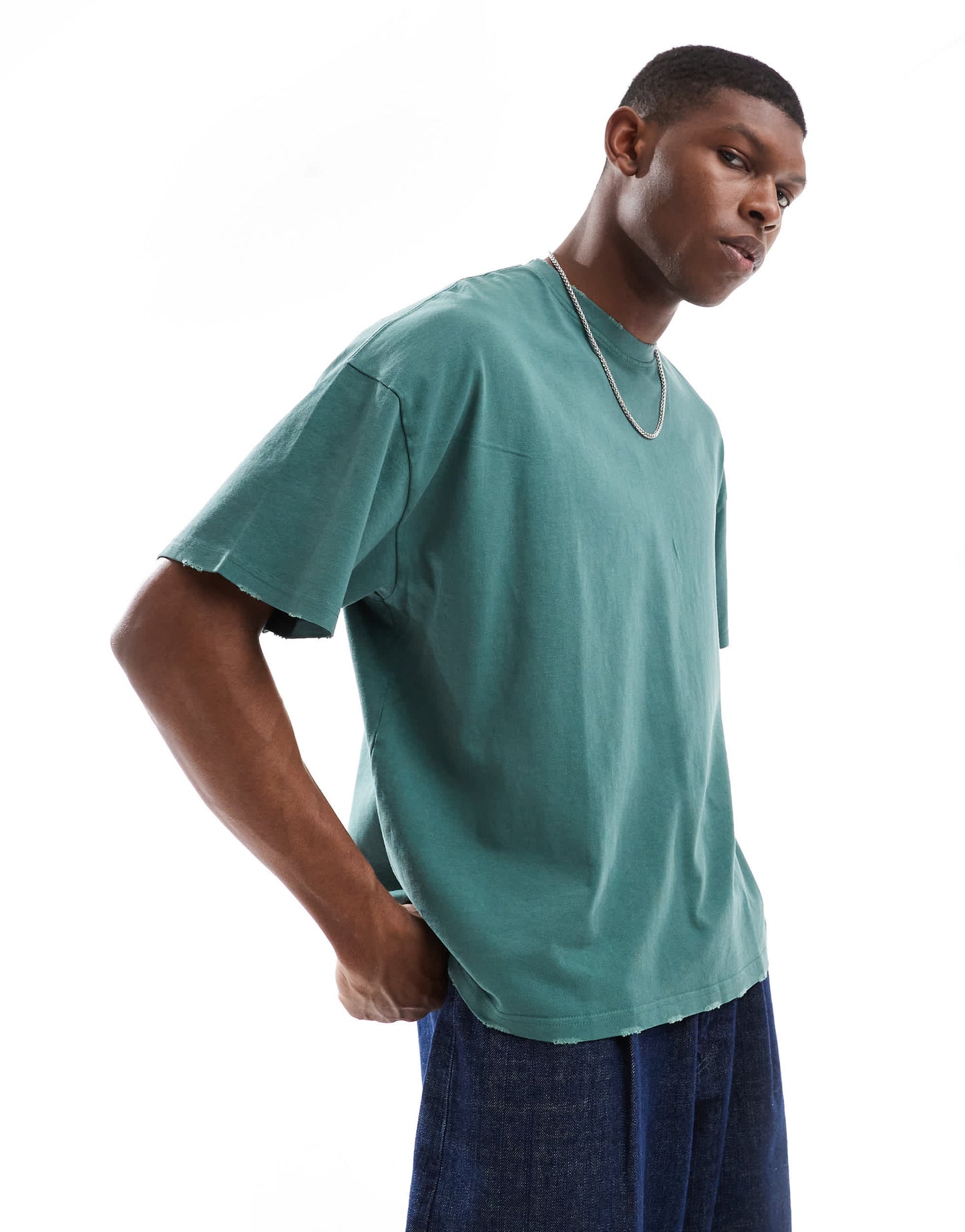 Pull&Bear boxy cropped destroyed t-shirt in green