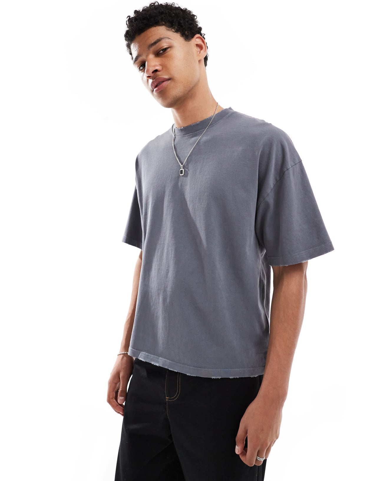 Pull&Bear boxy cropped destroyed t-shirt in grey
