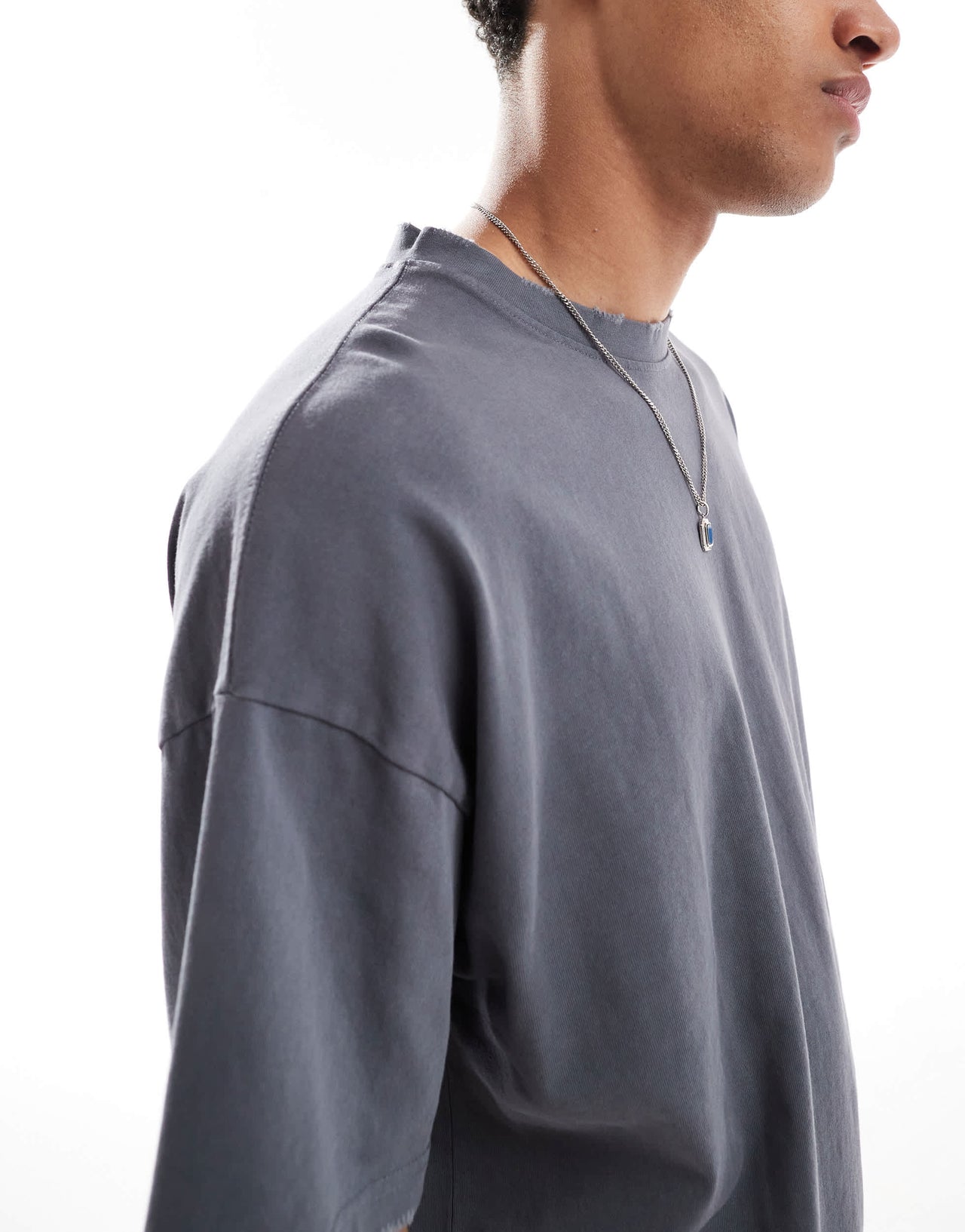 Pull&Bear boxy cropped destroyed t-shirt in grey