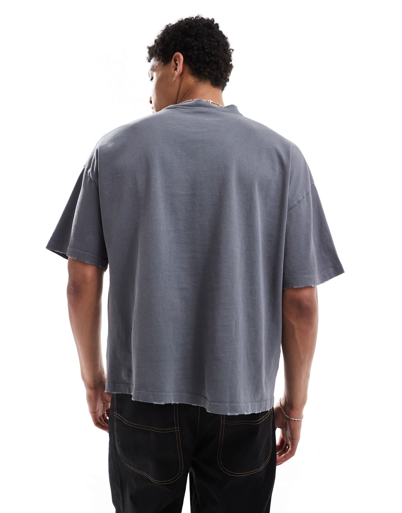 Pull&Bear boxy cropped destroyed t-shirt in grey