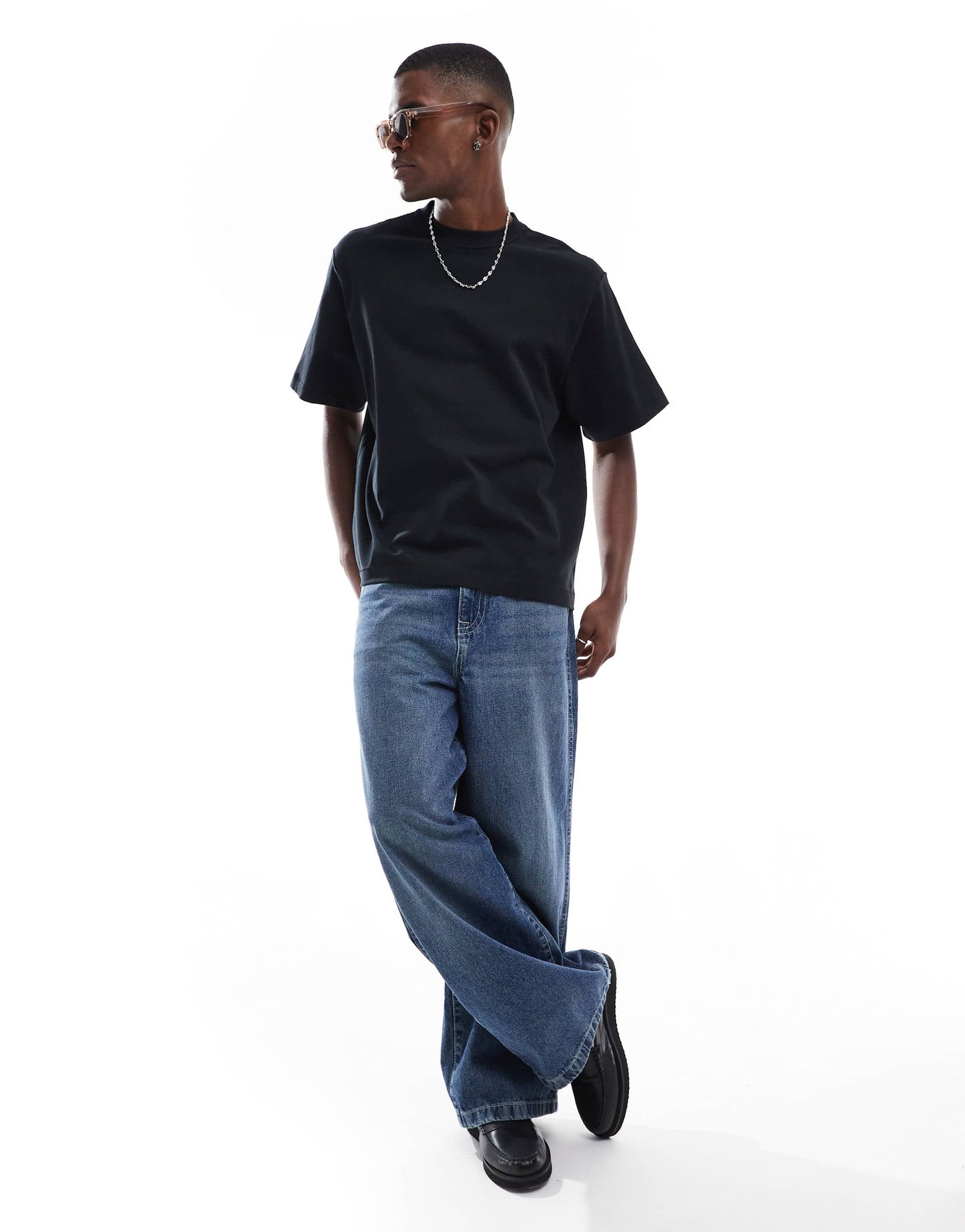 Pull&Bear peached boxy t-shirt in black