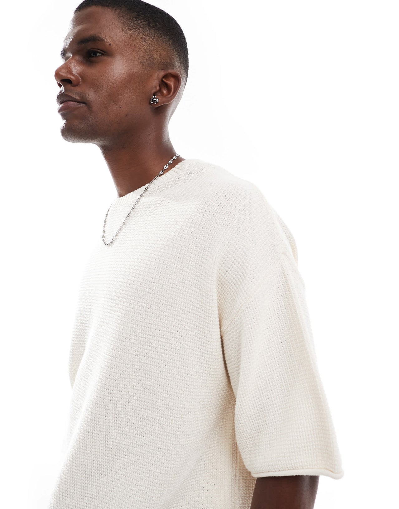 Pull&Bear loose fit knitted t-shirt in off white