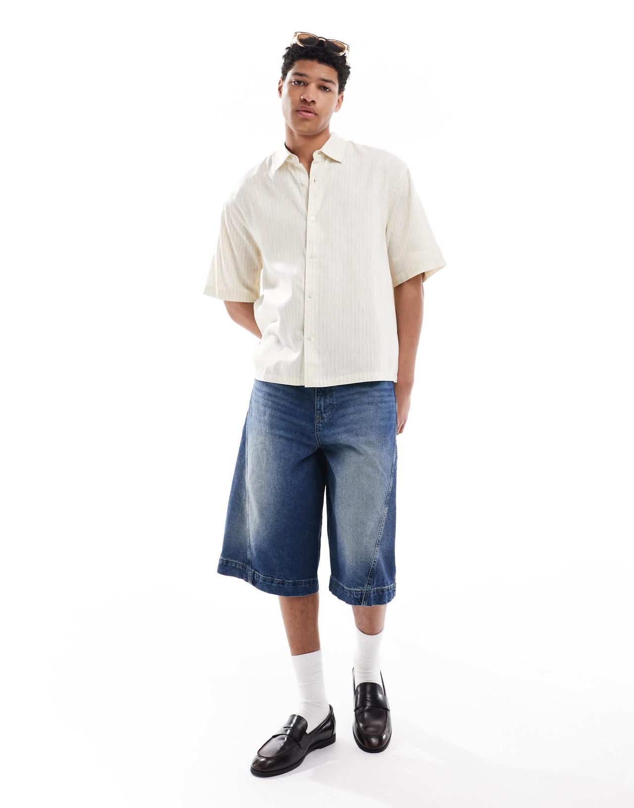 Pull&Bear linen blend soft pinstripe shirt in ecru
