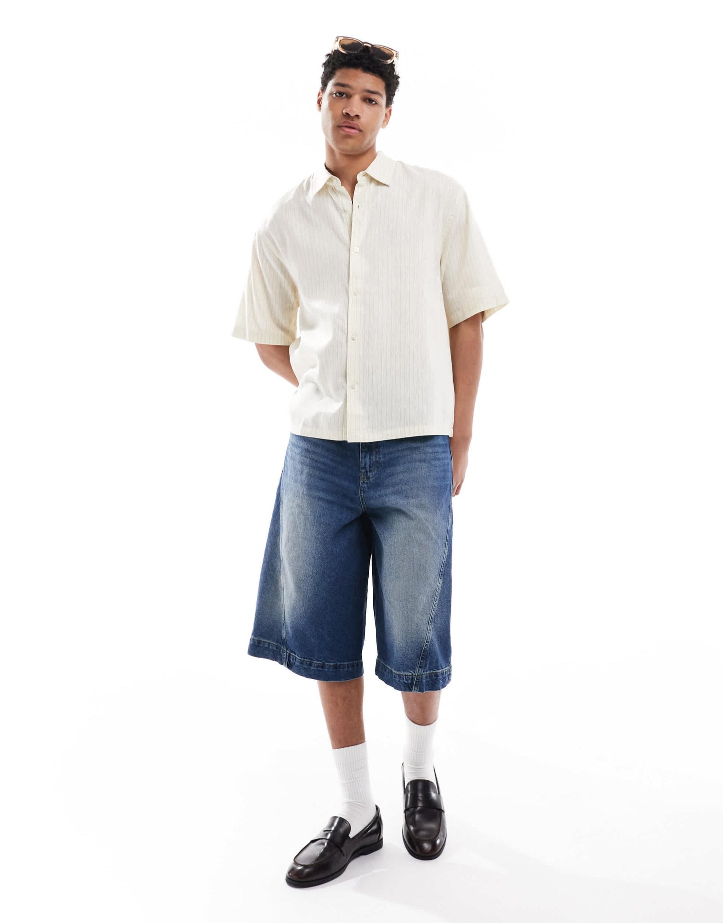 Pull&Bear linen blend soft pinstripe shirt in ecru