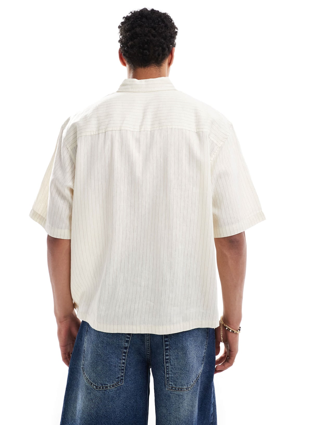 Pull&Bear linen blend soft pinstripe shirt in ecru