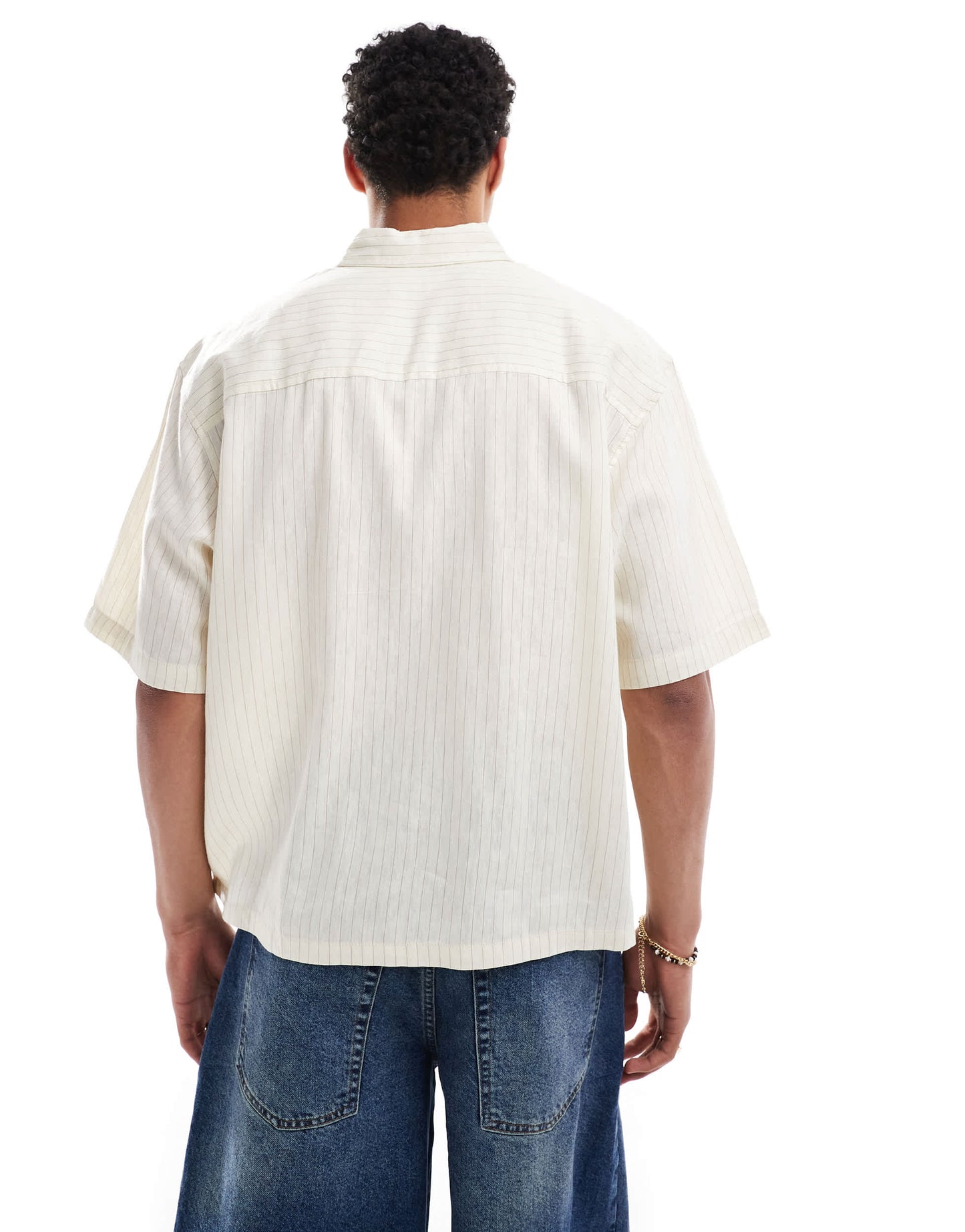 Pull&Bear linen blend soft pinstripe shirt in ecru