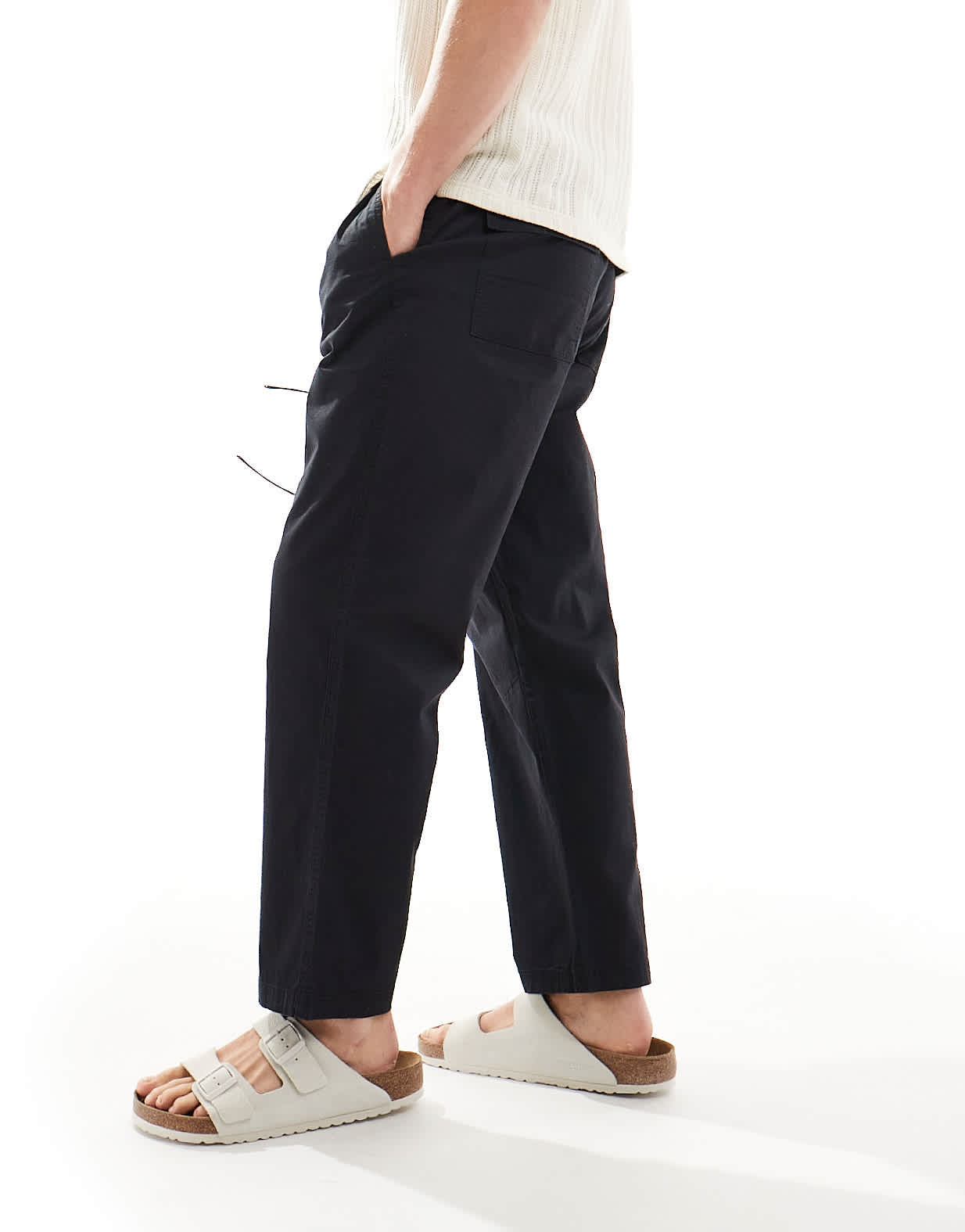 Pull&Bear linen viscose trouser in black