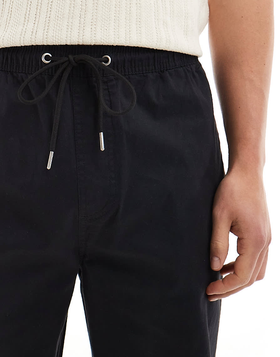 Pull&Bear linen viscose trouser in black