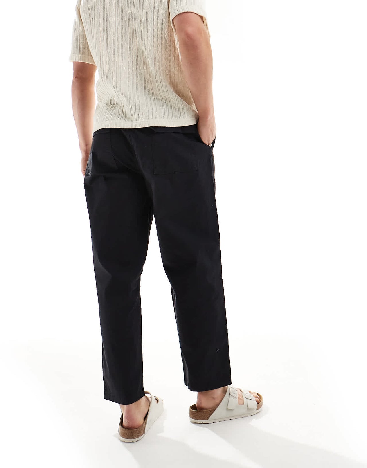 Pull&Bear linen viscose trouser in black