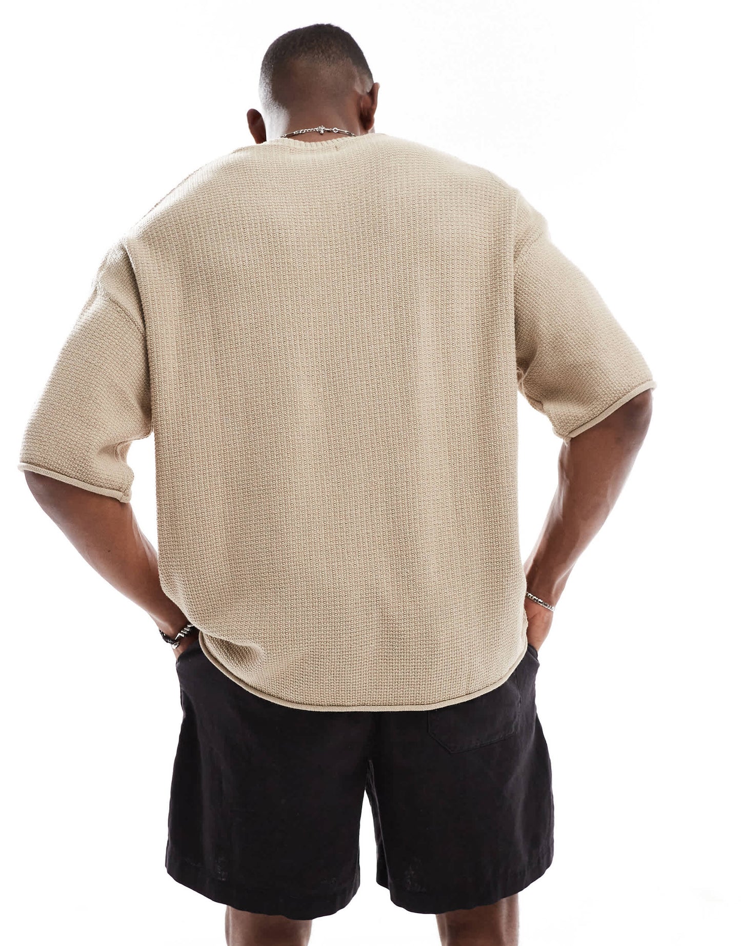 Pull&Bear loose fit knitted t-shirt in sand