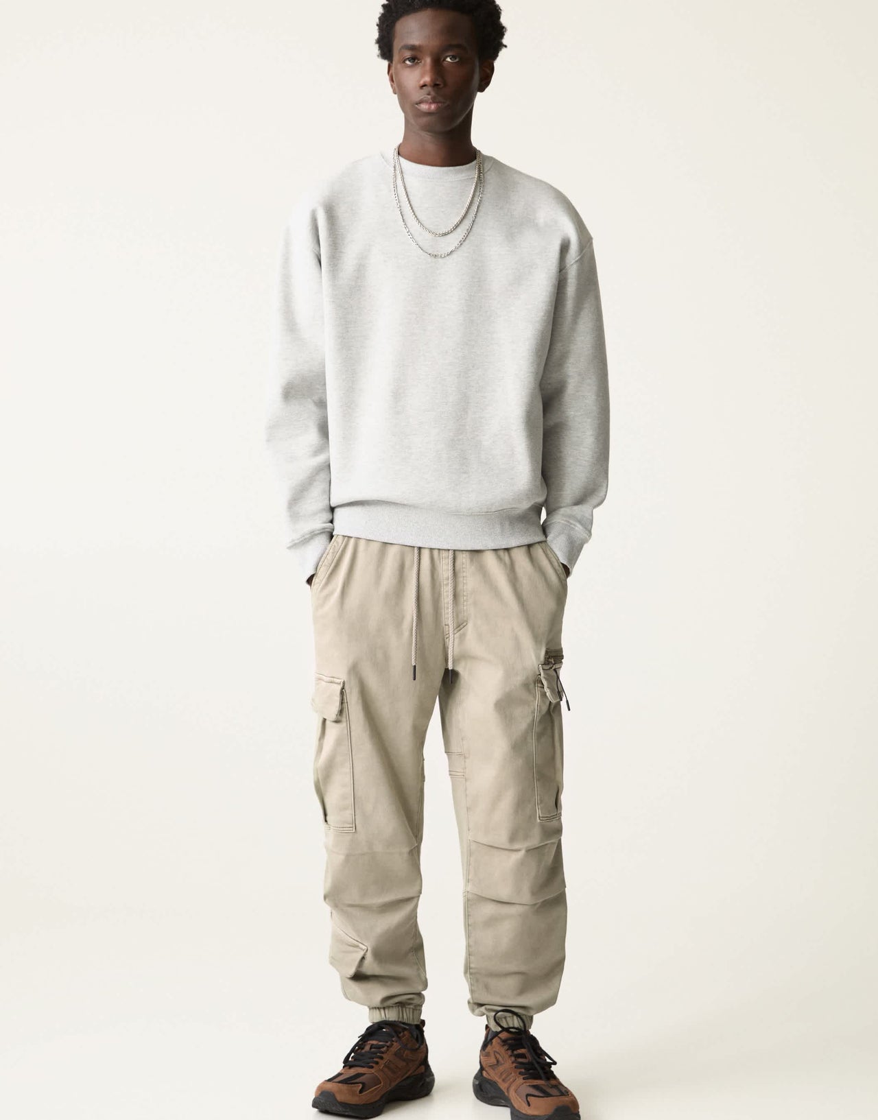 Pull&Bear soft cargo joggers in stone