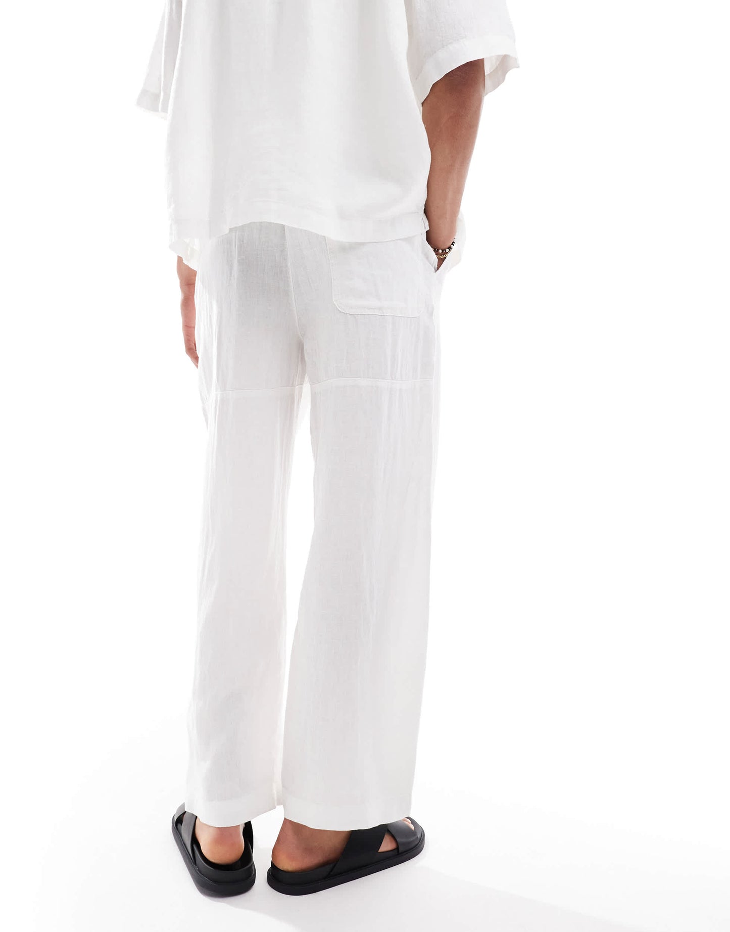 Pull&Bear 100% baggy linen trouser co-ord in white