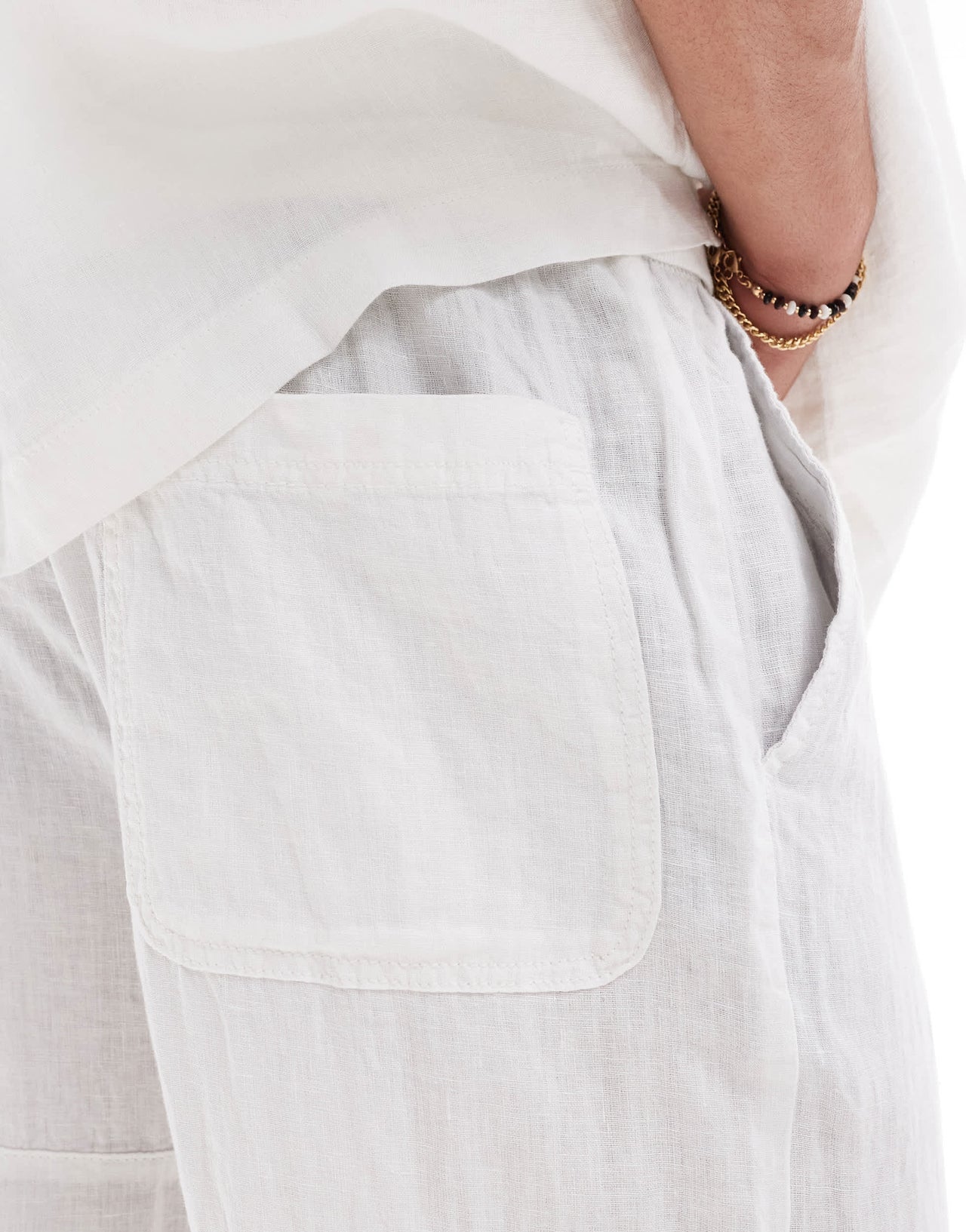 Pull&Bear 100% baggy linen trouser co-ord in white