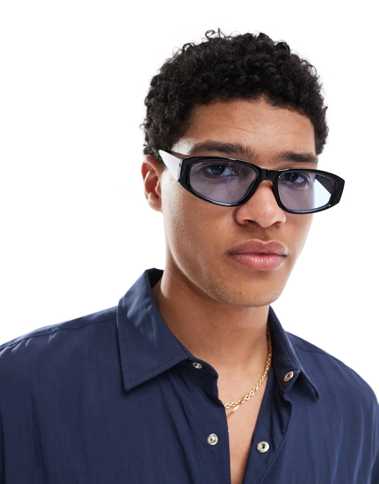 Pull&Bear angular sunglasses with blue lens in black