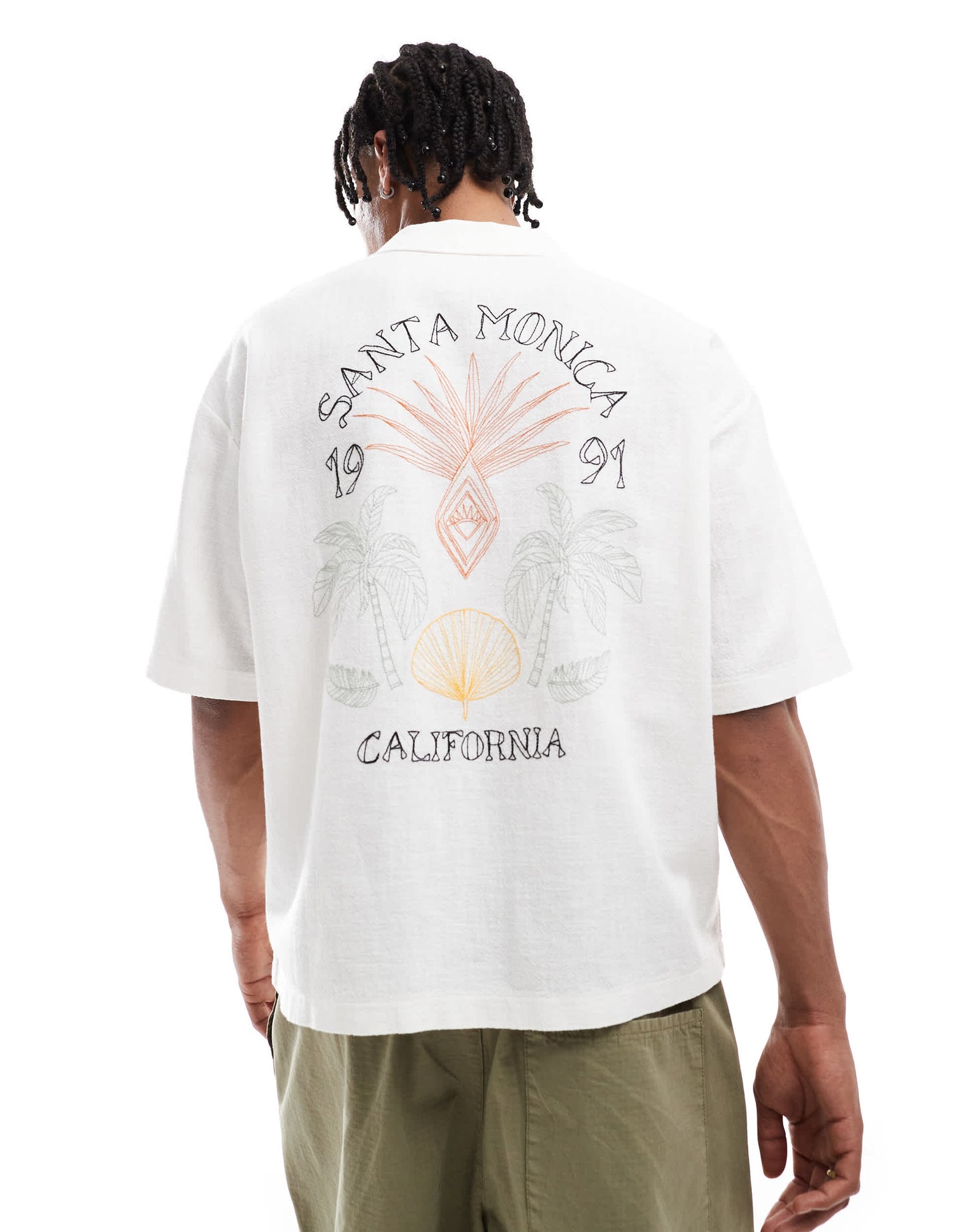 Pull&Bear Santa Monica back print shirt in white