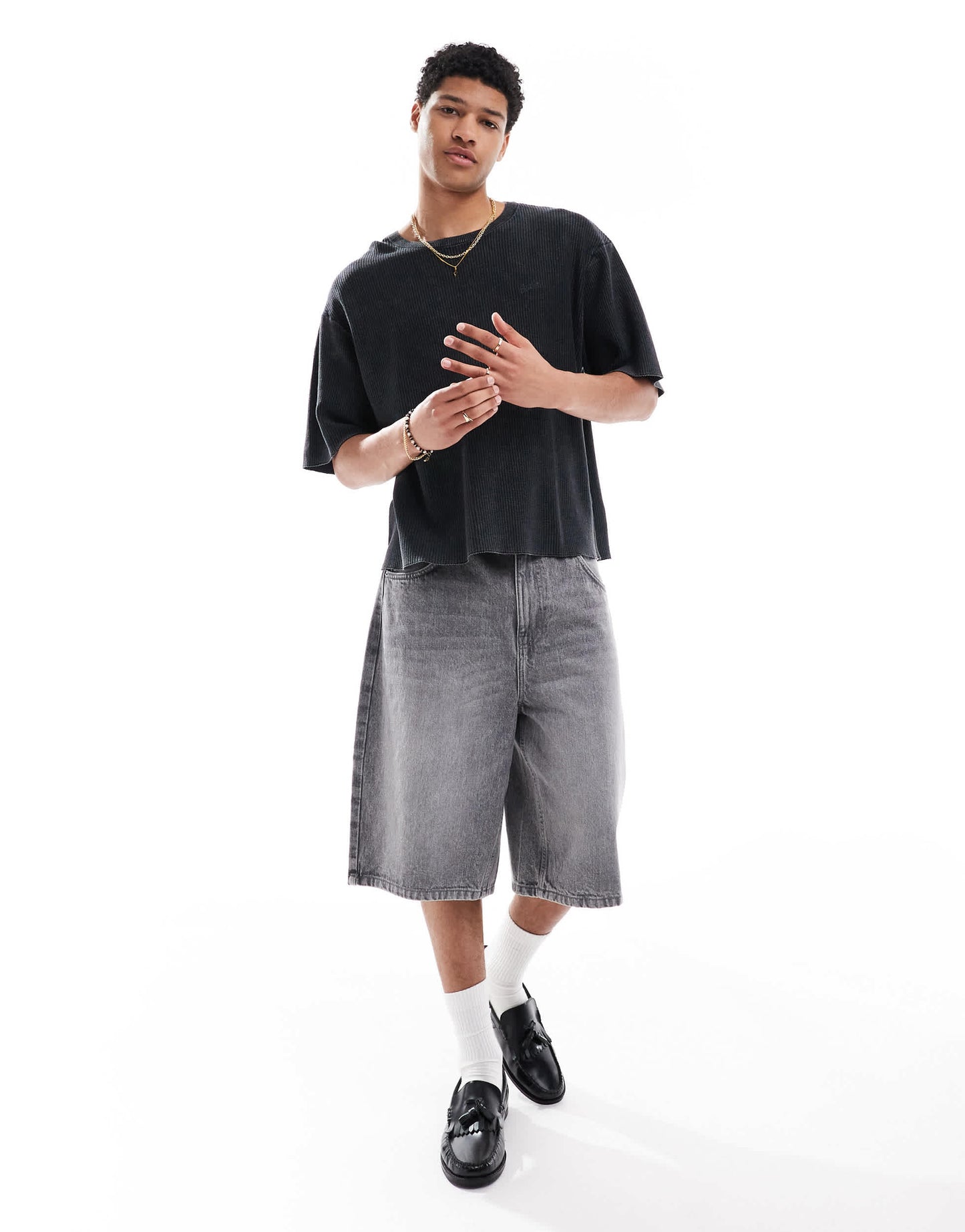 Pull&Bear STWD waffle texture oversized t-shirt in washed grey