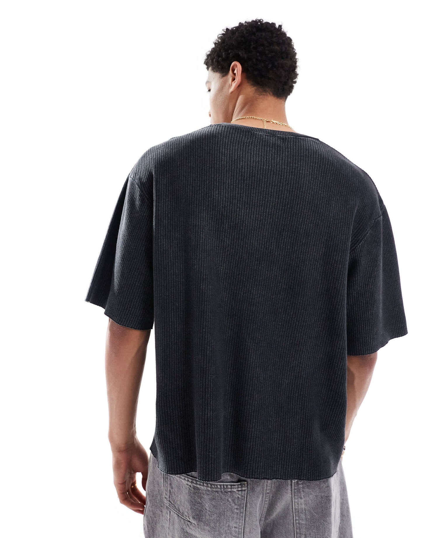 Pull&Bear STWD waffle texture oversized t-shirt in washed grey