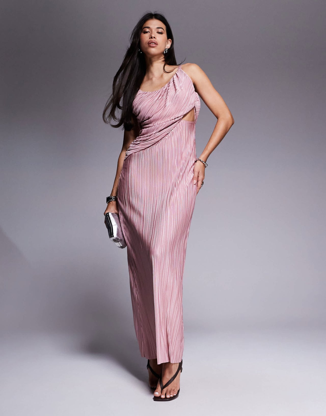 ASOS DESIGN plunge drape plisse maxi dress in blush