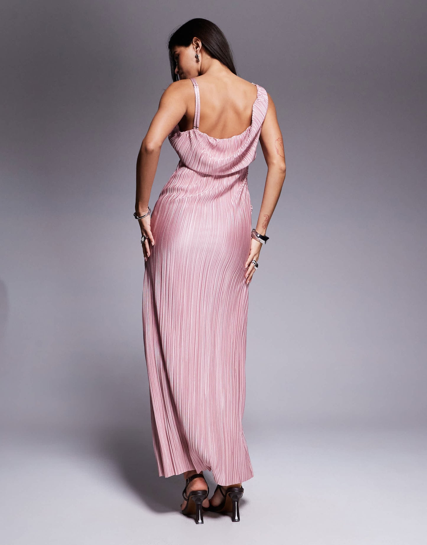 ASOS DESIGN plunge drape plisse maxi dress in blush