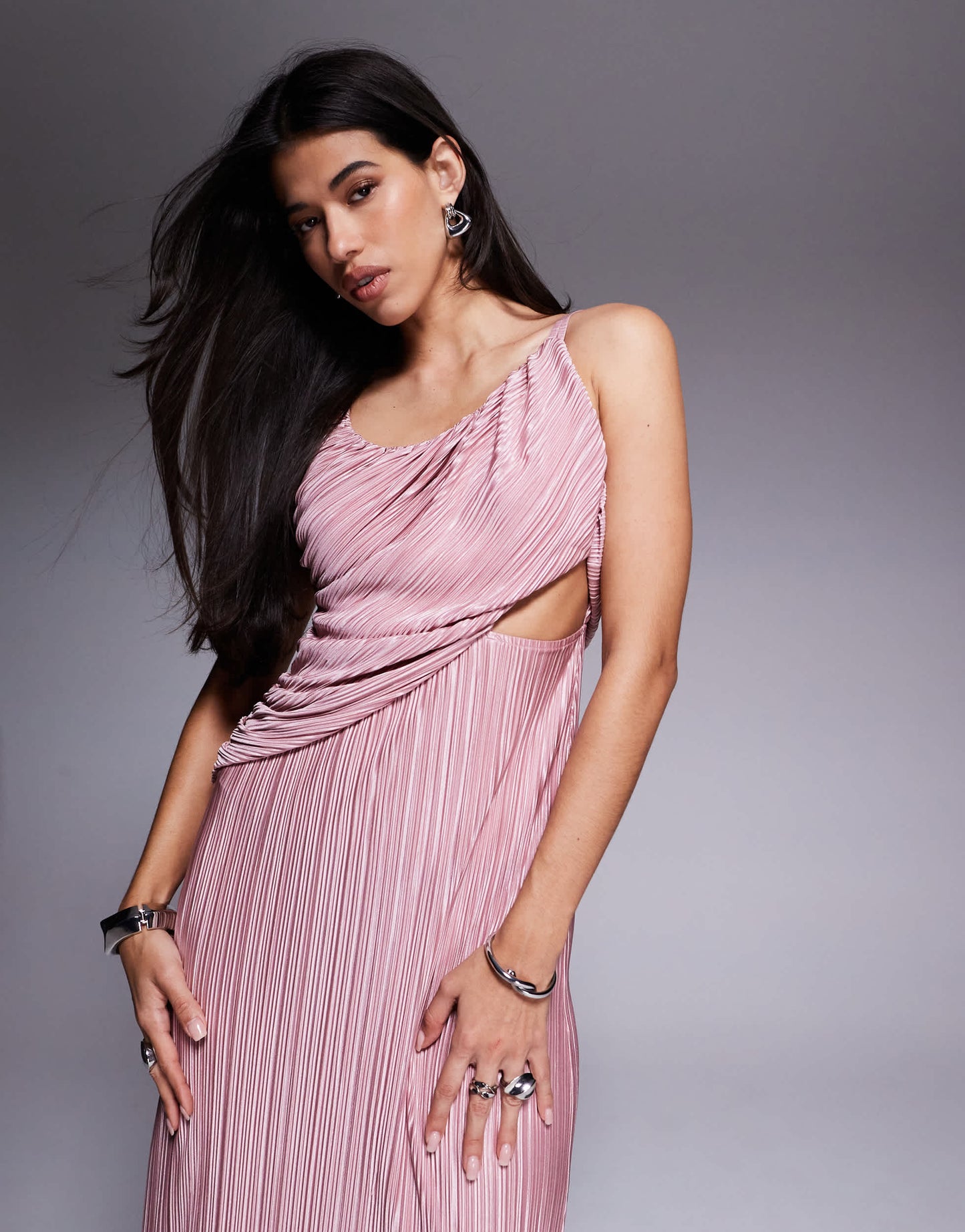 ASOS DESIGN plunge drape plisse maxi dress in blush