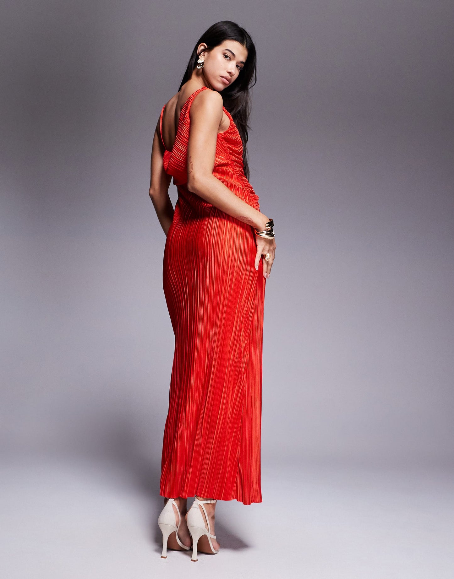ASOS DESIGN plunge drape plisse maxi dress in orange