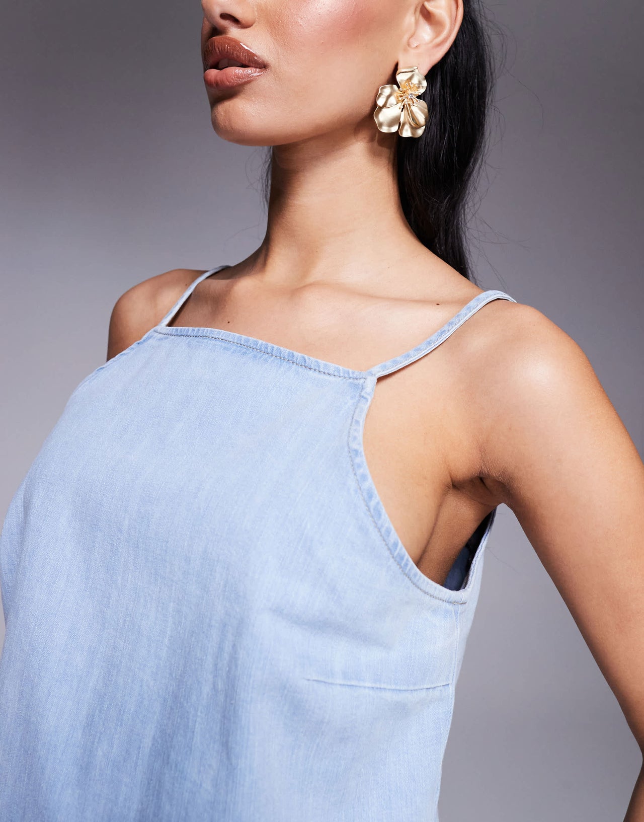 ASOS DESIGN denim strappy top co-ord in bleach wash
