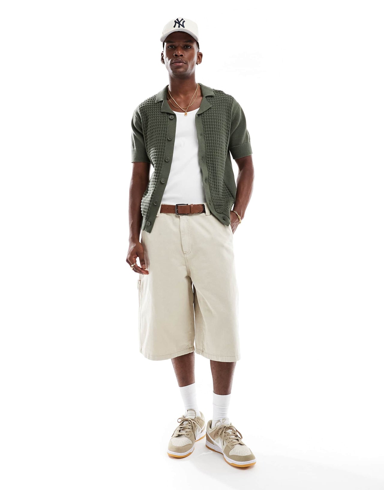 Bershka baggy denim worker short in ecru