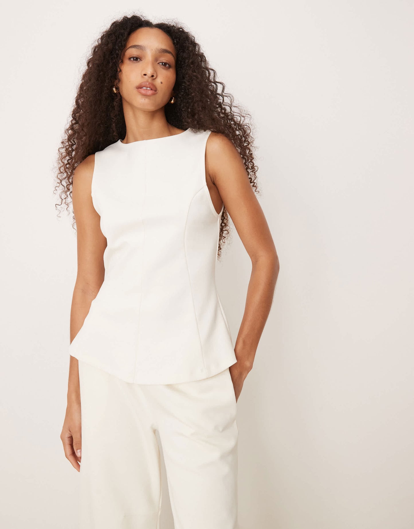 ASOS DESIGN interlock co-ord pleated tank in coconut milk