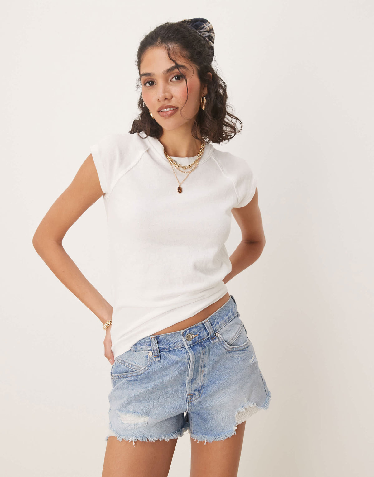 Free People now or never distressed denim shorts in light blue