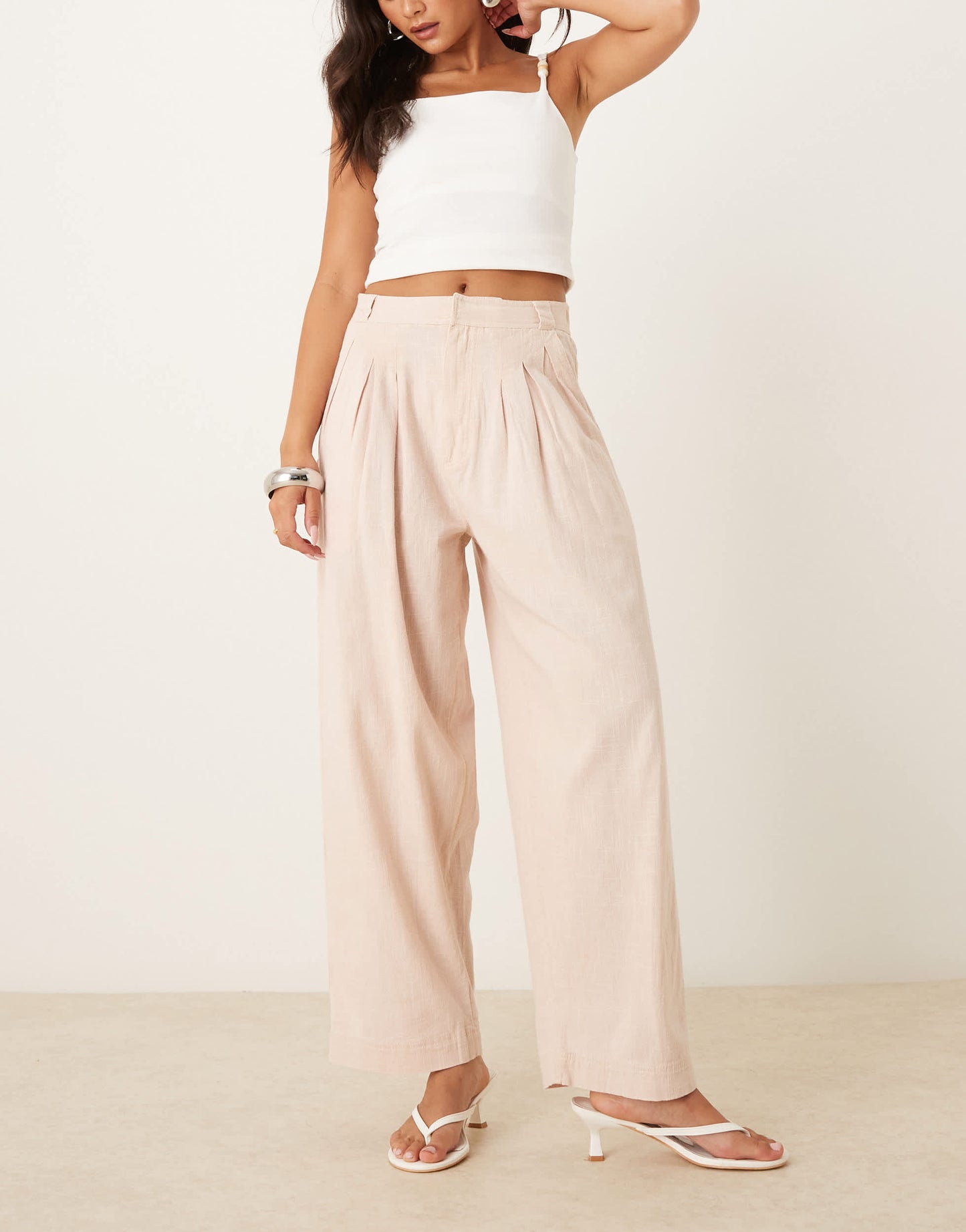 Free People lotta love linen pull on trousres in sand
